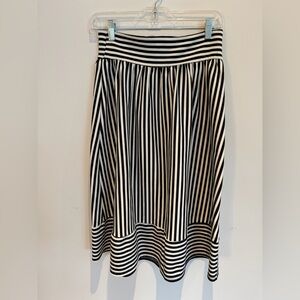 Women’s Black & White Striped A-Line Midi Skirt Size Small